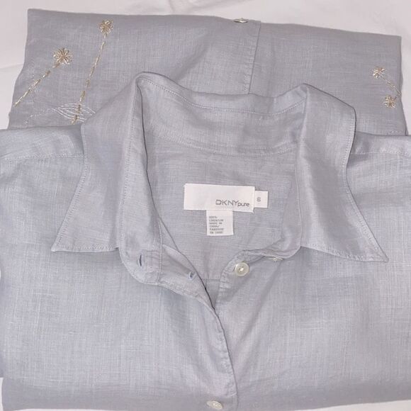 DKNY Pure Linen Embroidered Long Sleeves Shirt - Picture 6 of 6